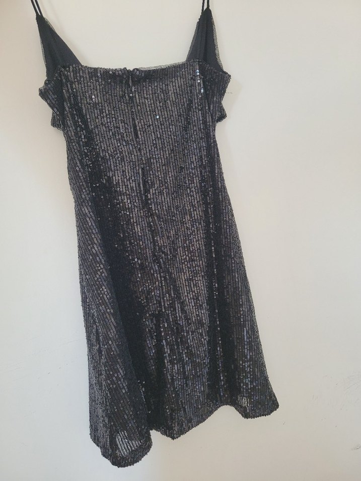 Payetli Siyah Mini Desenli Abiye Gece Elbisesi - Görsel 5