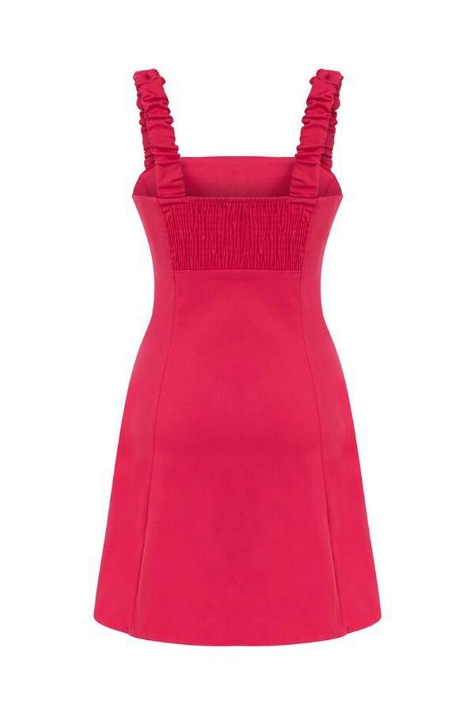 Fuşya Pembe Askılı Mini Elbise - Görsel 2