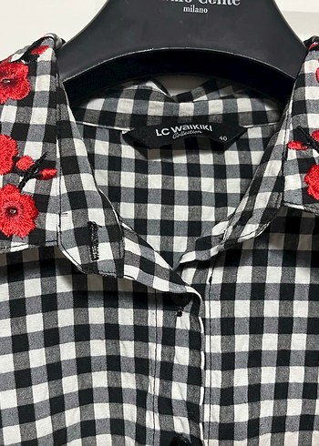 Düğmeli Siyah Beyaz Kareli Kadın Gömlek - Görsel 3