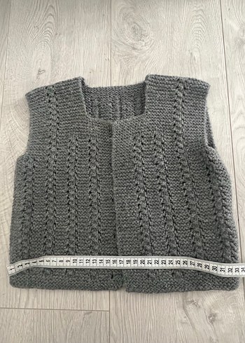 Kız Çocuk Gri Örgü Kolsuz Yelek - Görsel 3
