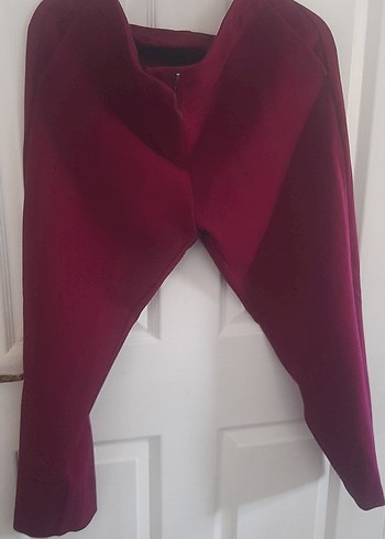 Bordo Kadın Midi Rahat Kesim Kumaş Pantolon - Görsel 4