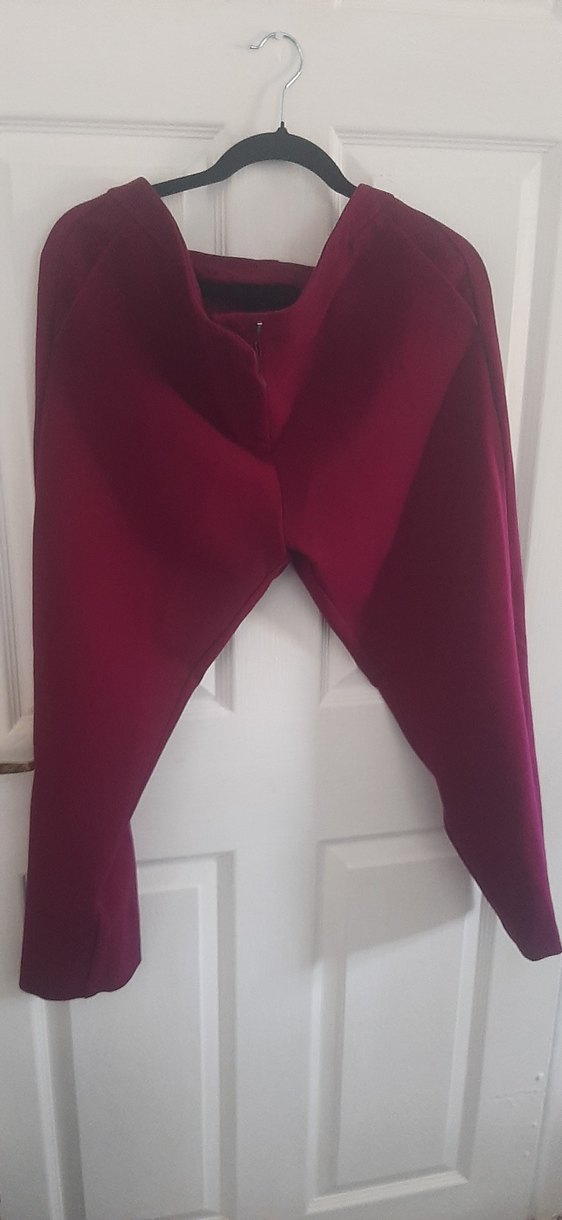 Bordo Kadın Midi Rahat Kesim Kumaş Pantolon - Görsel 4