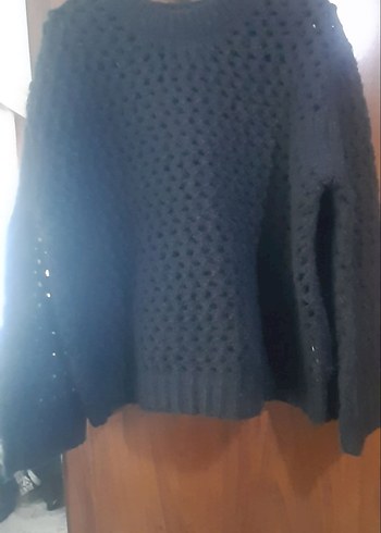 Siyah Örgü Kadın Triko Kazak - Görsel 2