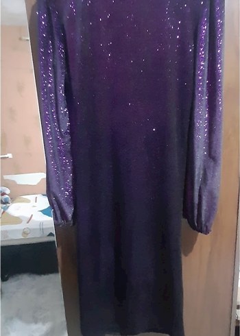 Mor Drapeli Uzun Kadın Abiye Elbise - Görsel 8