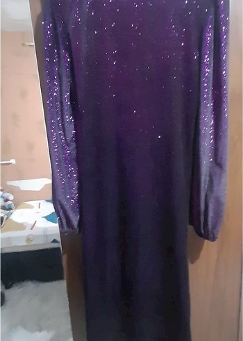 Mor Drapeli Uzun Kadın Abiye Elbise - Görsel 5