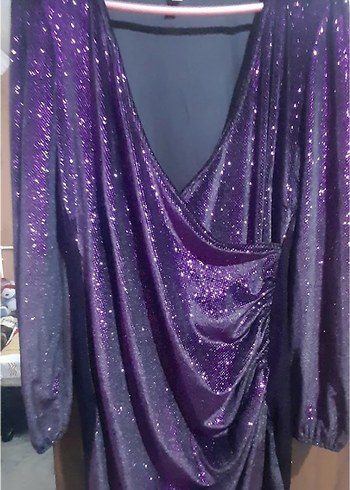 Mor Drapeli Uzun Kadın Abiye Elbise - Görsel 3