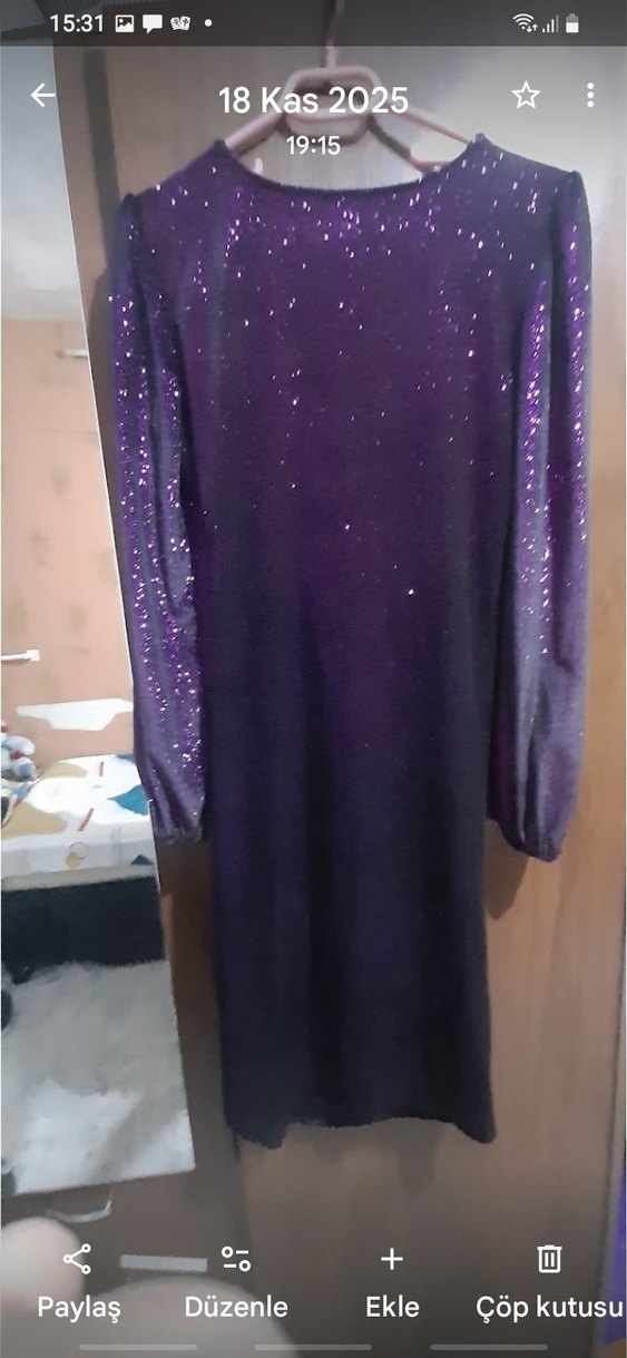 Mor Drapeli Uzun Kadın Abiye Elbise - Görsel 5