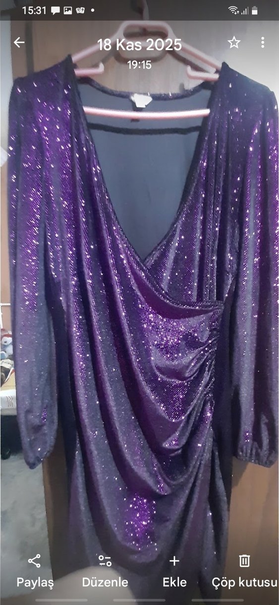 Mor Drapeli Uzun Kadın Abiye Elbise - Görsel 3