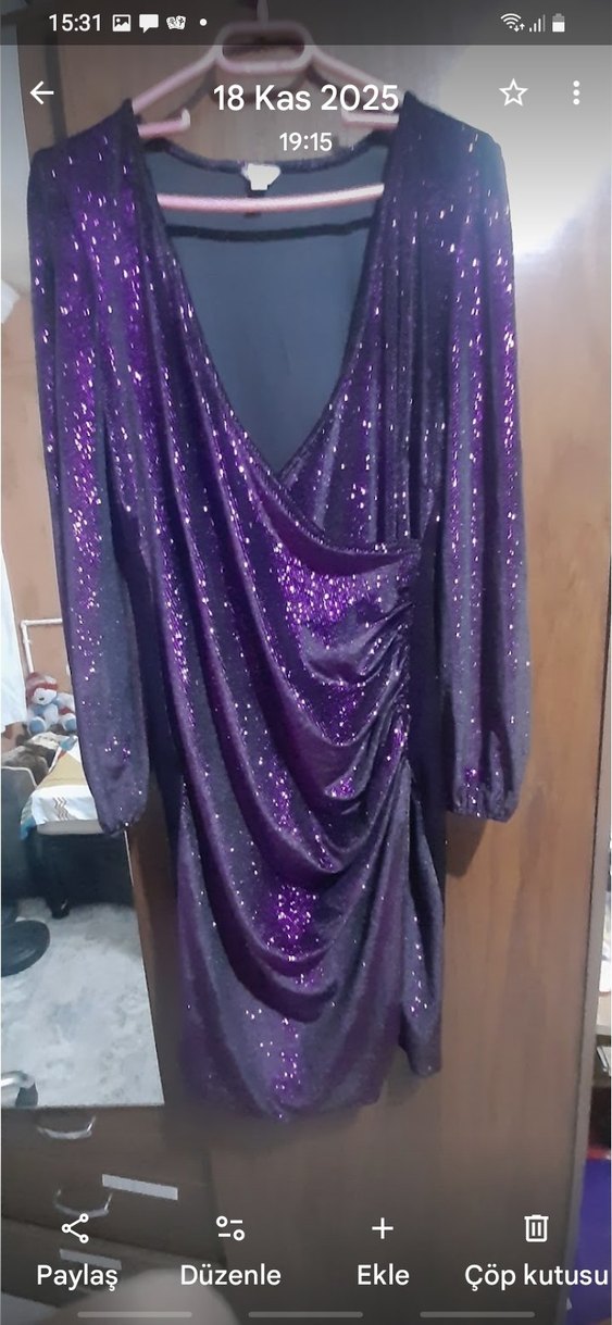 Mor Drapeli Uzun Kadın Abiye Elbise - Görsel 2