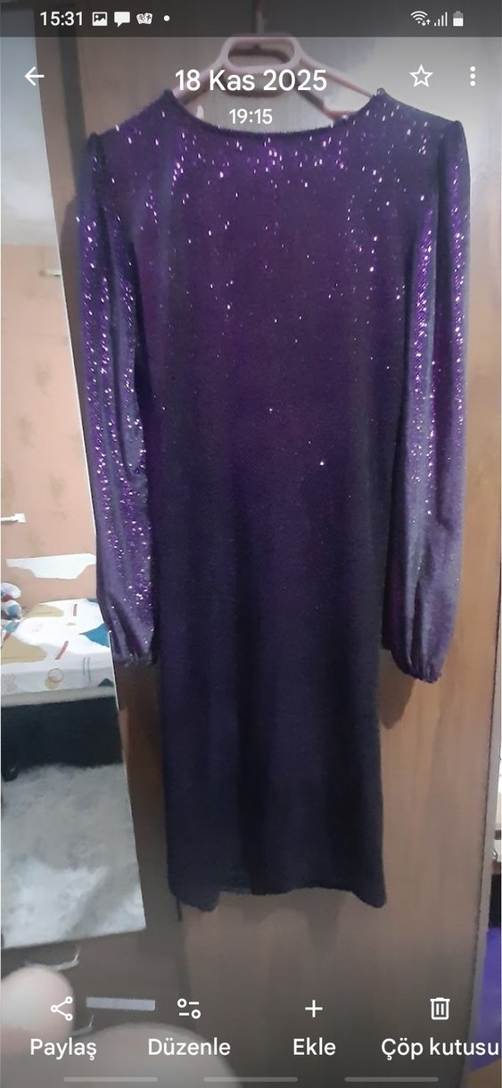 Mor Drapeli Uzun Kadın Abiye Elbise - Görsel 4