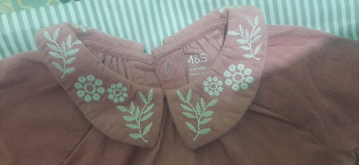 Uzun Kollu, V Yakalı Pembe Kız Elbisesi - Görsel 3