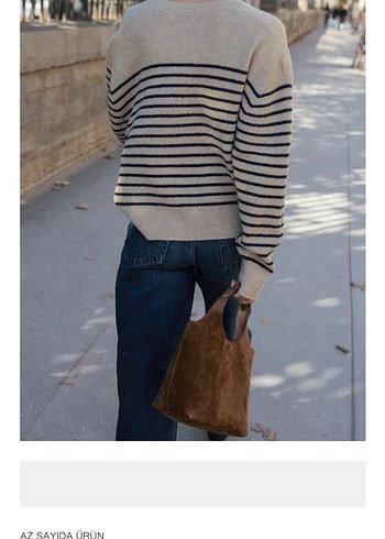 Bej Çizgili Kadın Örgü Yün Kazak - Görsel 3