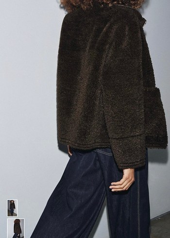 Kahverengi Yüksek Yakalı Kadın Peluş Mont - Görsel 2