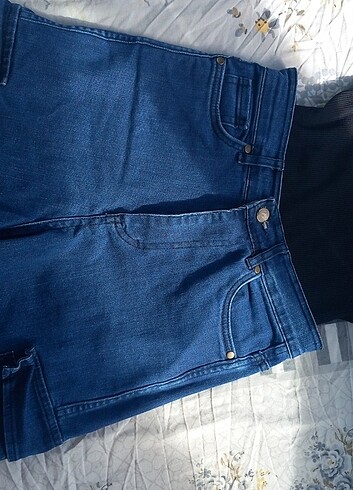 Koyu Mavi Kargo kot pantolon yüksek bel - Görsel 2