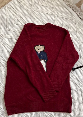 Bordo Nakışlı Triko Kadın Kazak - Görsel 2