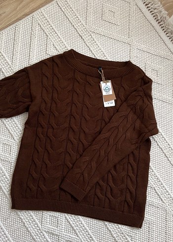 Kahverengi Örgü Kadın Kazak - Görsel 2