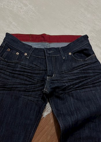 28 Beden Kadın Lacivert Pileli Uzun Denim Pantolon