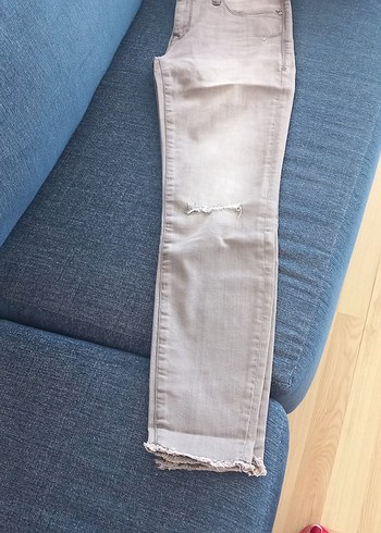 Gri Kadın Denim Pantolon, Normal Boy, İnce Kesim - Görsel 2