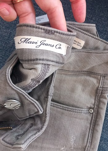 Gri Kadın Denim Pantolon, Normal Boy, İnce Kesim - Görsel 3