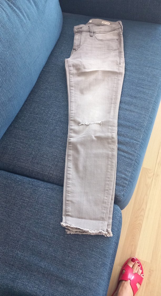 Gri Kadın Denim Pantolon, Normal Boy, İnce Kesim - Görsel 2