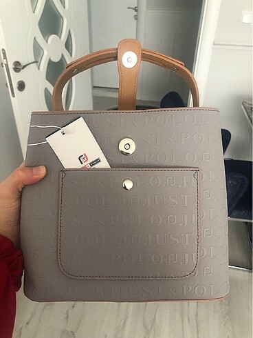 Just Polo Gri Camel 5 Bölmeli Çıtçıtlı El ve Kol Çantası
