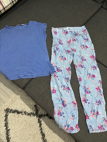 LCW Viskon Mavi Çiçekli Pijama Takımı