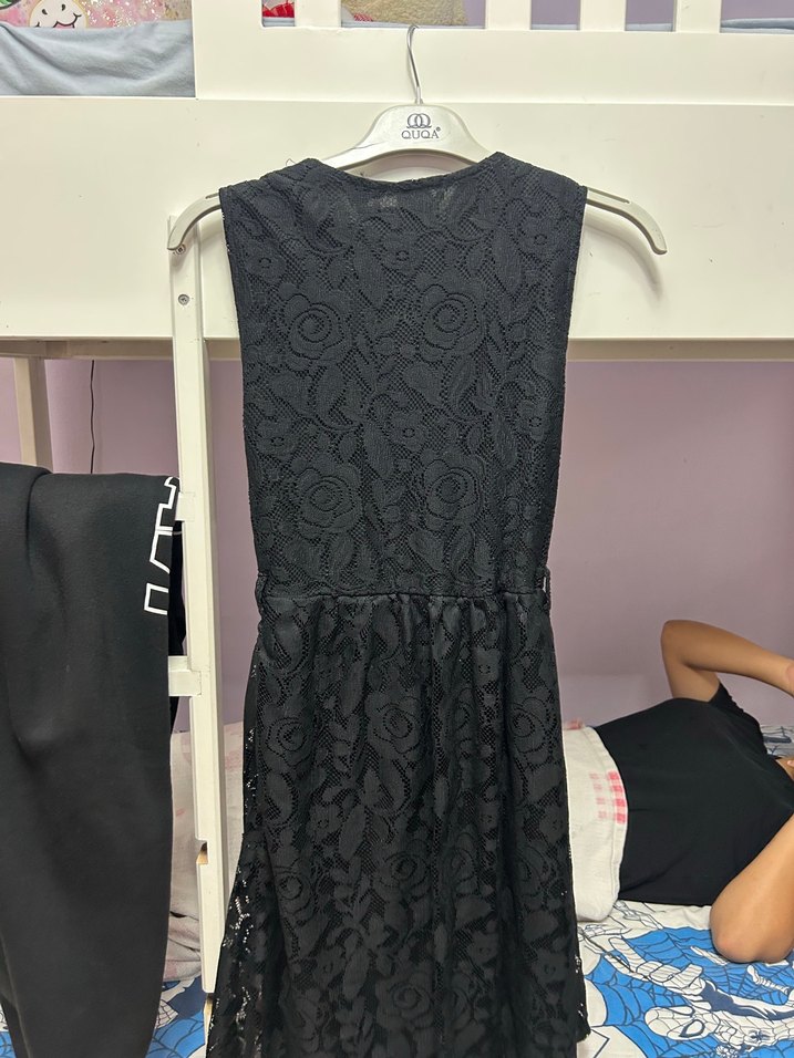 Dantel İşlemeli Siyah Midi Elbise - Görsel 2