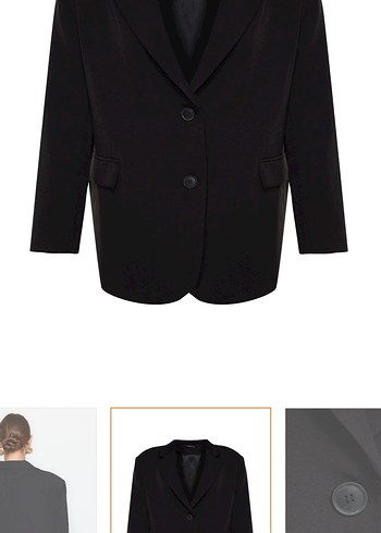 Düğmeli Siyah Kadın Blazer Ceket - Görsel 6