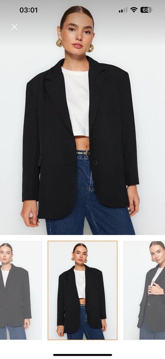 Düğmeli Siyah Kadın Blazer Ceket - Görsel 3