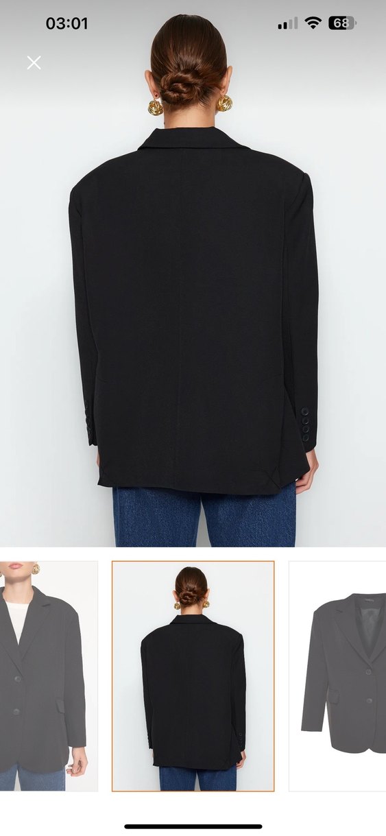 Düğmeli Siyah Kadın Blazer Ceket - Görsel 5