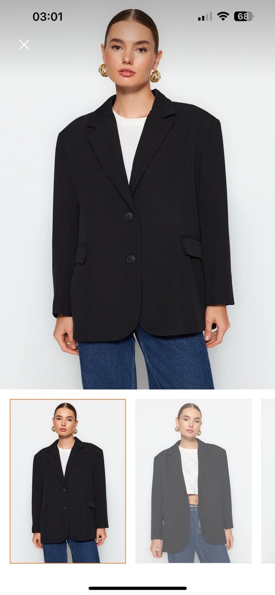 Düğmeli Siyah Kadın Blazer Ceket - Görsel 4