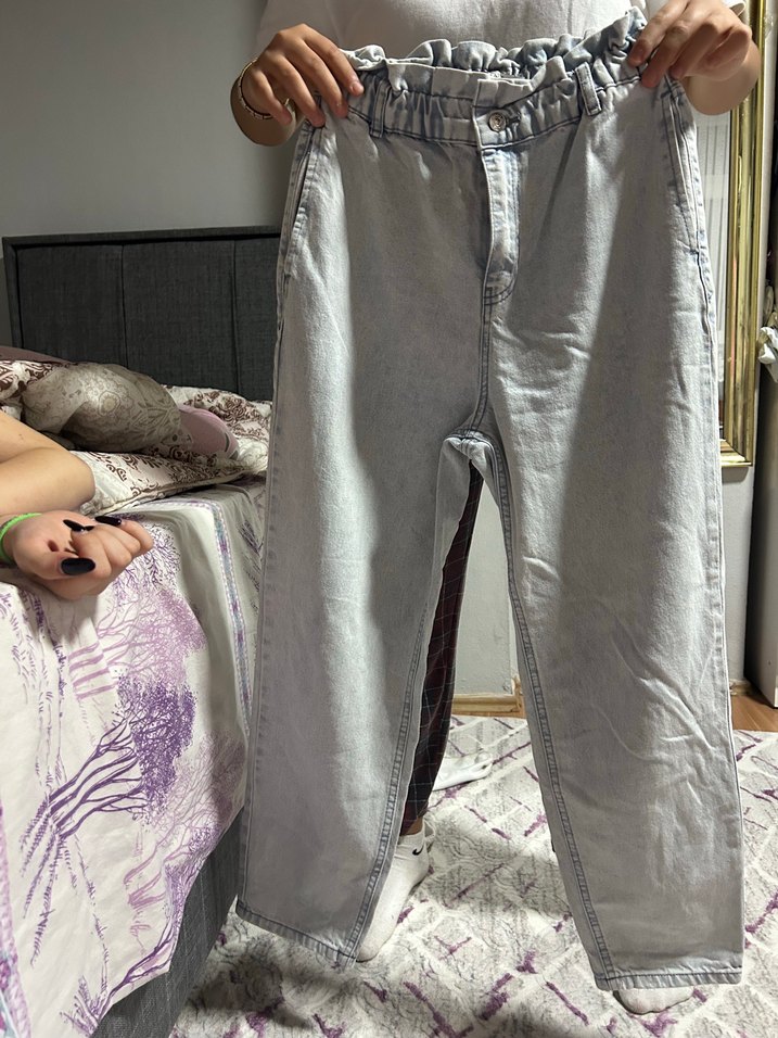 Gri Kadın Bol Kesim Midi Jean - Görsel 3