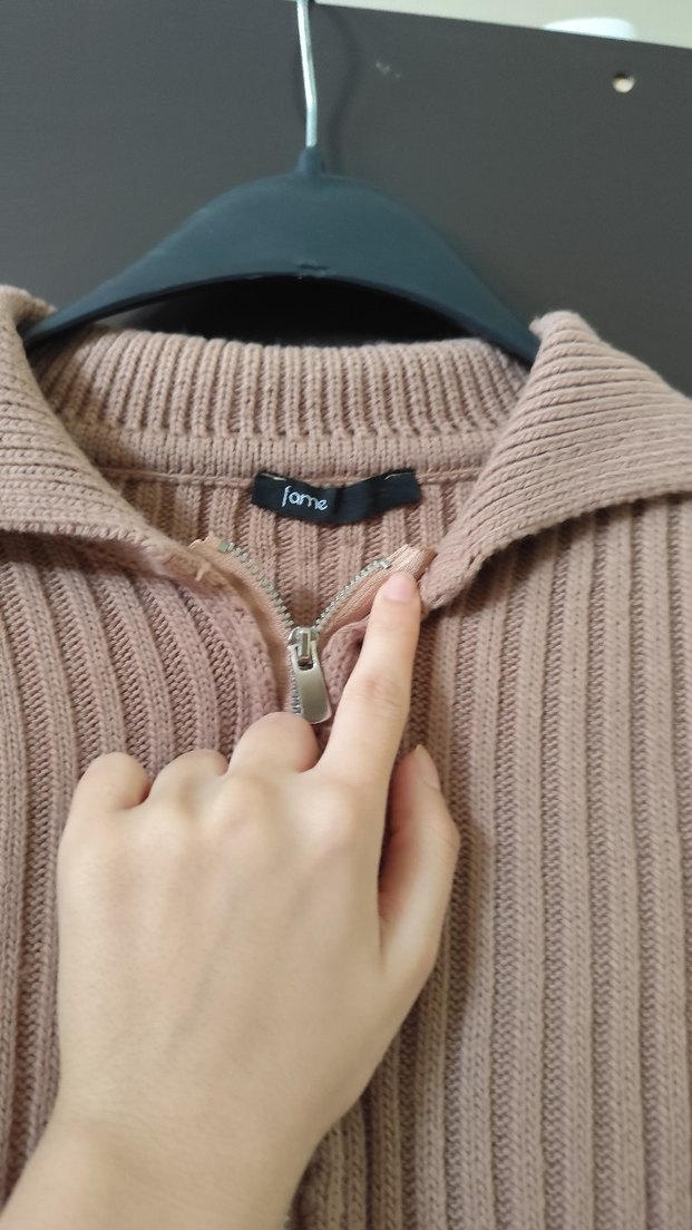 Bej Fitilli Fermuarlı Kadın Triko Hırka - Görsel 4