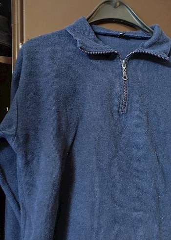 Yarım Fermuarlı Yüksek Yakalı Mavi Sweatshirt - Görsel 2