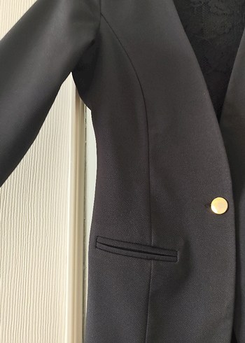 Düğmeli Siyah Kadın Blazer Ceket - Görsel 4