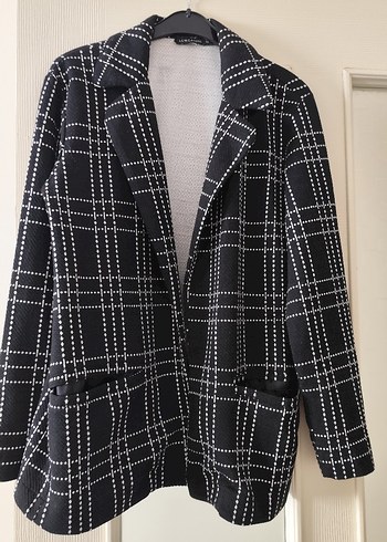 Düğmeli Siyah Ekose Kadın Blazer Ceket - Görsel 2