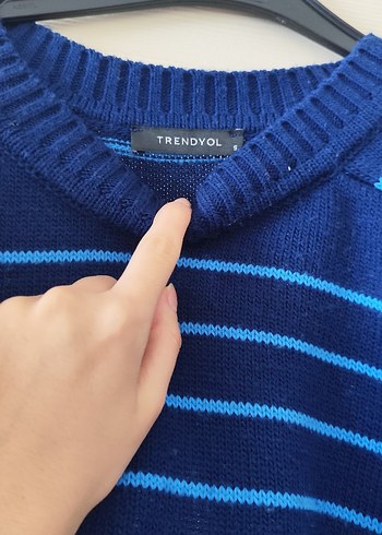 Mavi Çizgili Kadın Triko Kazak - Görsel 3