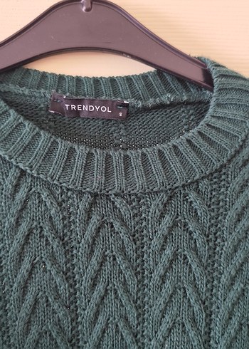 Kadın Haki Triko Bisiklet Yaka Kazak - Görsel 3