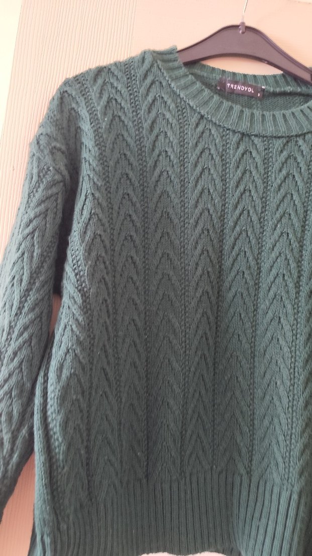 Kadın Haki Triko Bisiklet Yaka Kazak - Görsel 2