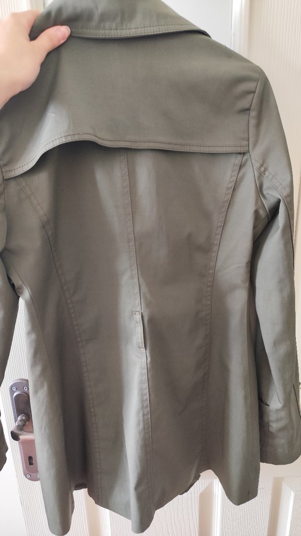 Düğmeli haki yeşili Midi Kadın Trençkot - Görsel 3