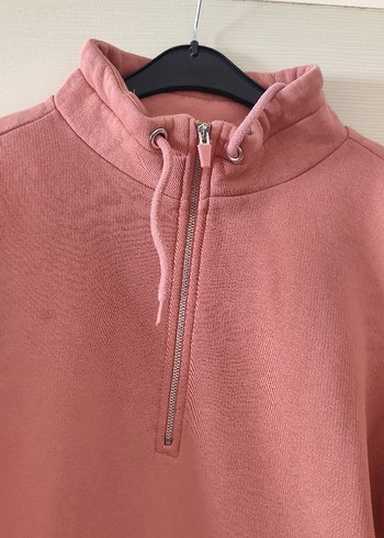 Fermuarlı Yüksek Yaka Pembe Sweatshirt - Görsel 3