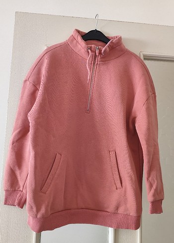 Fermuarlı Yüksek Yaka Pembe Sweatshirt - Görsel 2