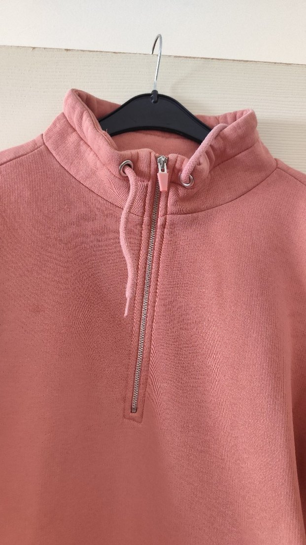 Fermuarlı Yüksek Yaka Pembe Sweatshirt - Görsel 3
