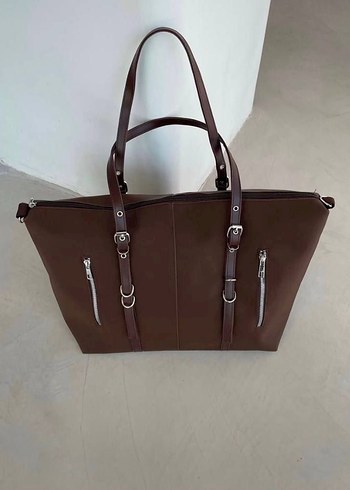 Kahverengi Deri Kadın Omuz Çantası - Görsel 5