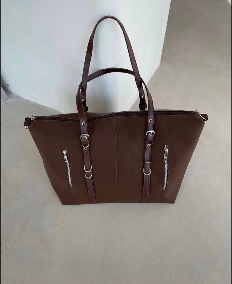 Kahverengi Deri Kadın Omuz Çantası - Görsel 5