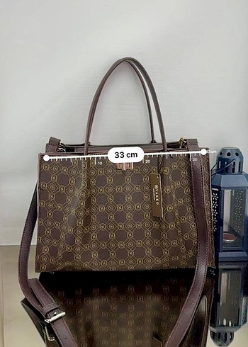 Klasik Desenli Gri Deri Kadın Çanta - Görsel 4