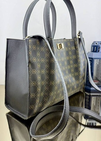 Klasik Desenli Gri Deri Kadın Çanta - Görsel 5