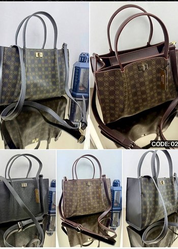 Klasik Desenli Gri Deri Kadın Çanta - Görsel 6