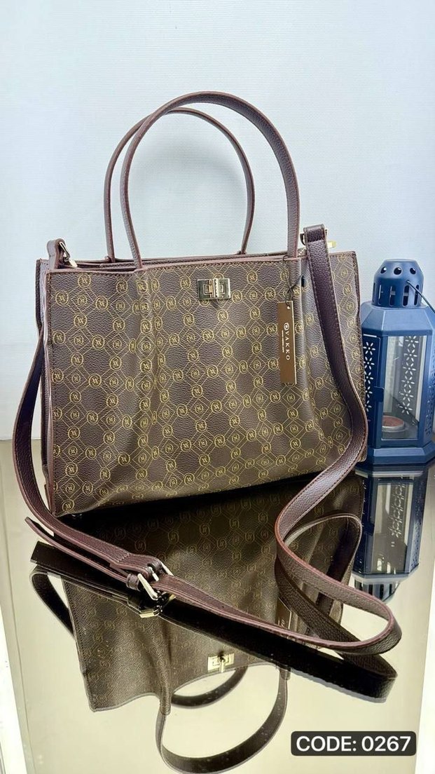 Klasik Desenli Gri Deri Kadın Çanta - Görsel 2