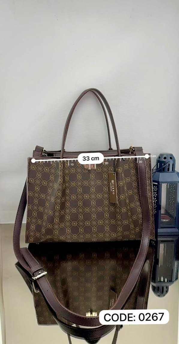 Klasik Desenli Gri Deri Kadın Çanta - Görsel 4